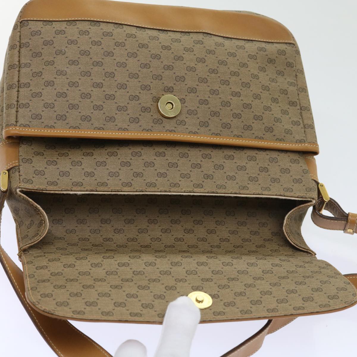 GUCCI Micro GG Canvas Shoulder Bag PVC Leather Beige Auth yk8723