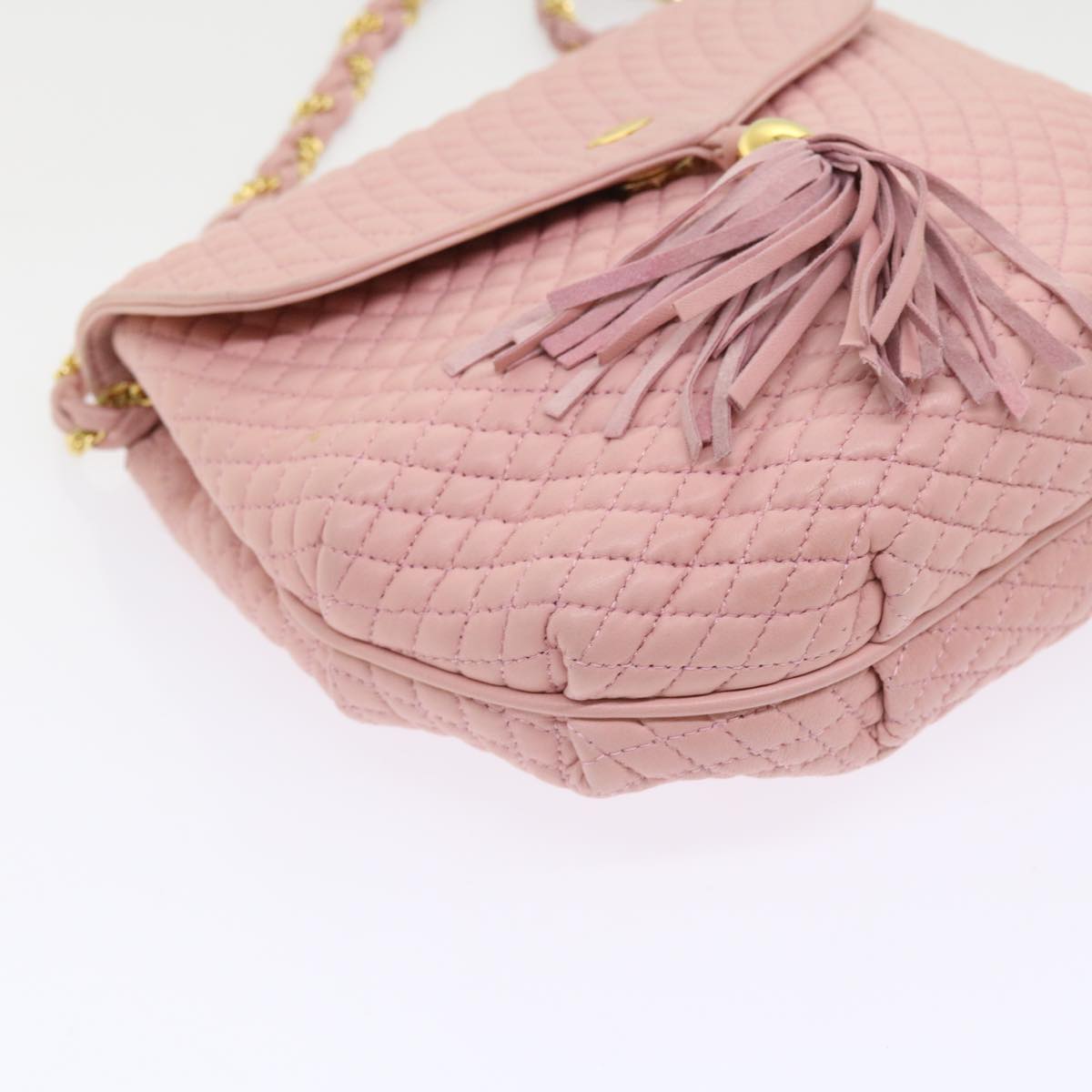 BALLY Quilted Chain Shoulder Bag Leather Pink Auth yk8755