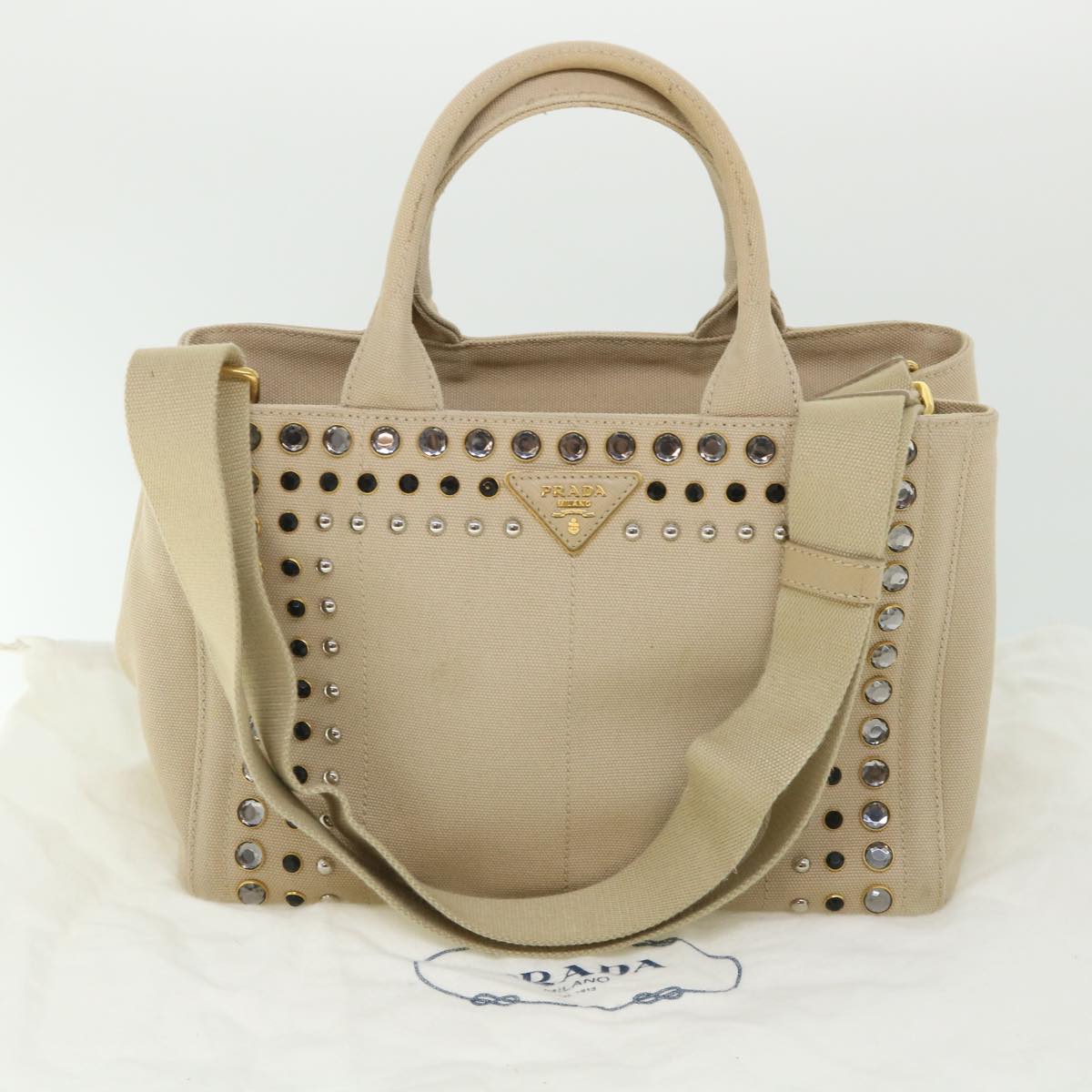 PRADA Bijoux Canapa PM Hand Bag Canvas 2way Beige Auth yk8756