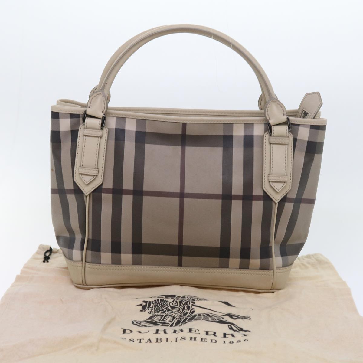 BURBERRY Nova Check Tote Bag PVC Leather Beige Auth yk8770