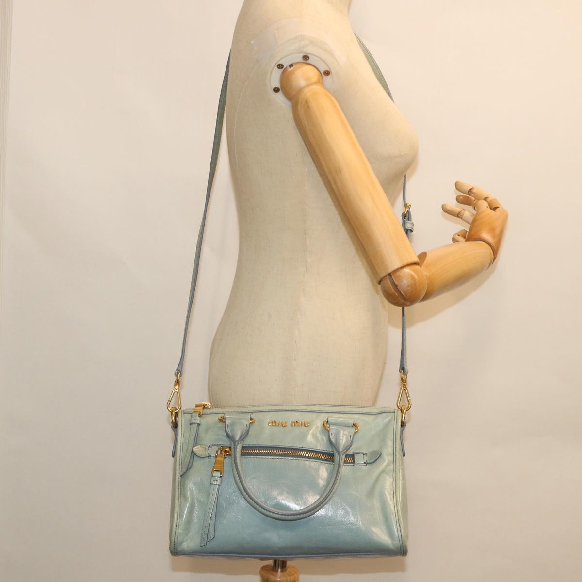 Miu Miu Hand Bag Leather 2way Light Blue Auth yk8808