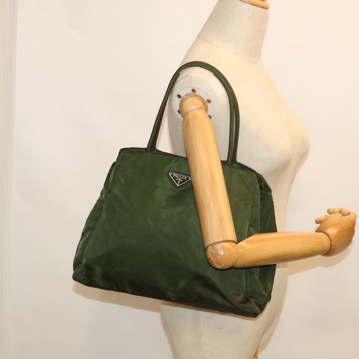 PRADA Hand Bag Nylon Khaki Auth yk8818