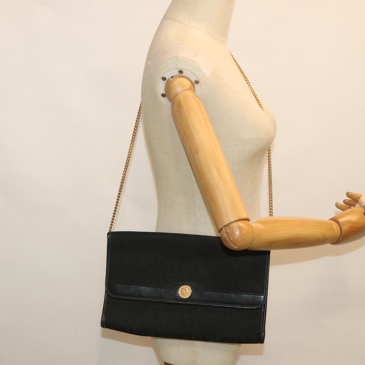 Christian Dior Trotter Canvas Chain Shoulder Bag Black Auth yk8835