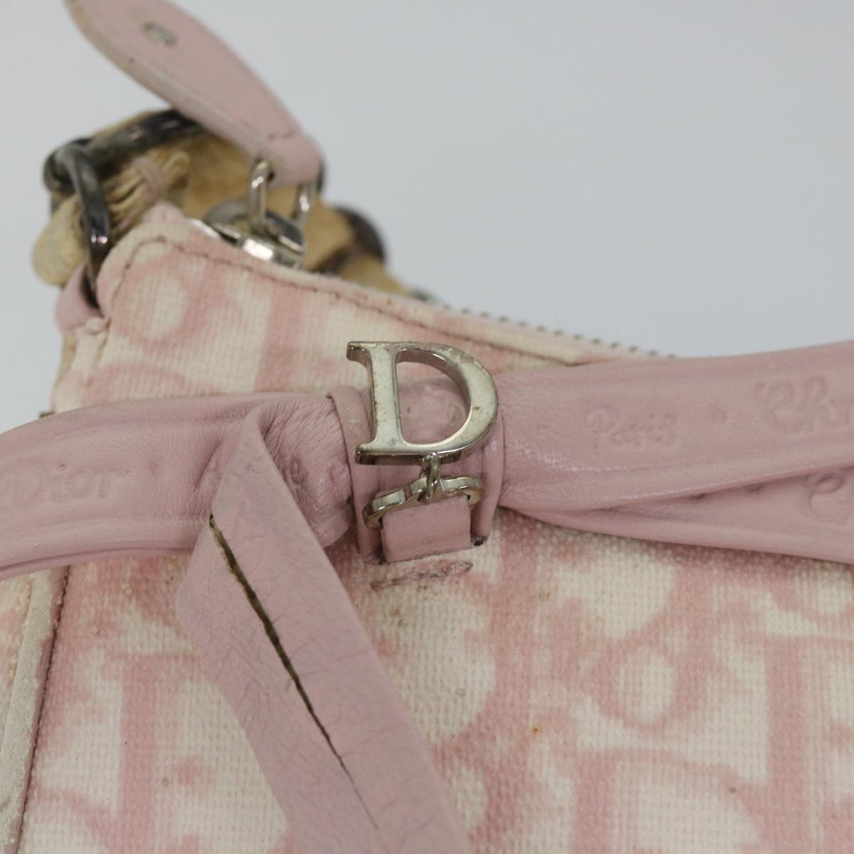 Christian Dior Trotter Canvas Shoulder Bag Pink Auth yk8953