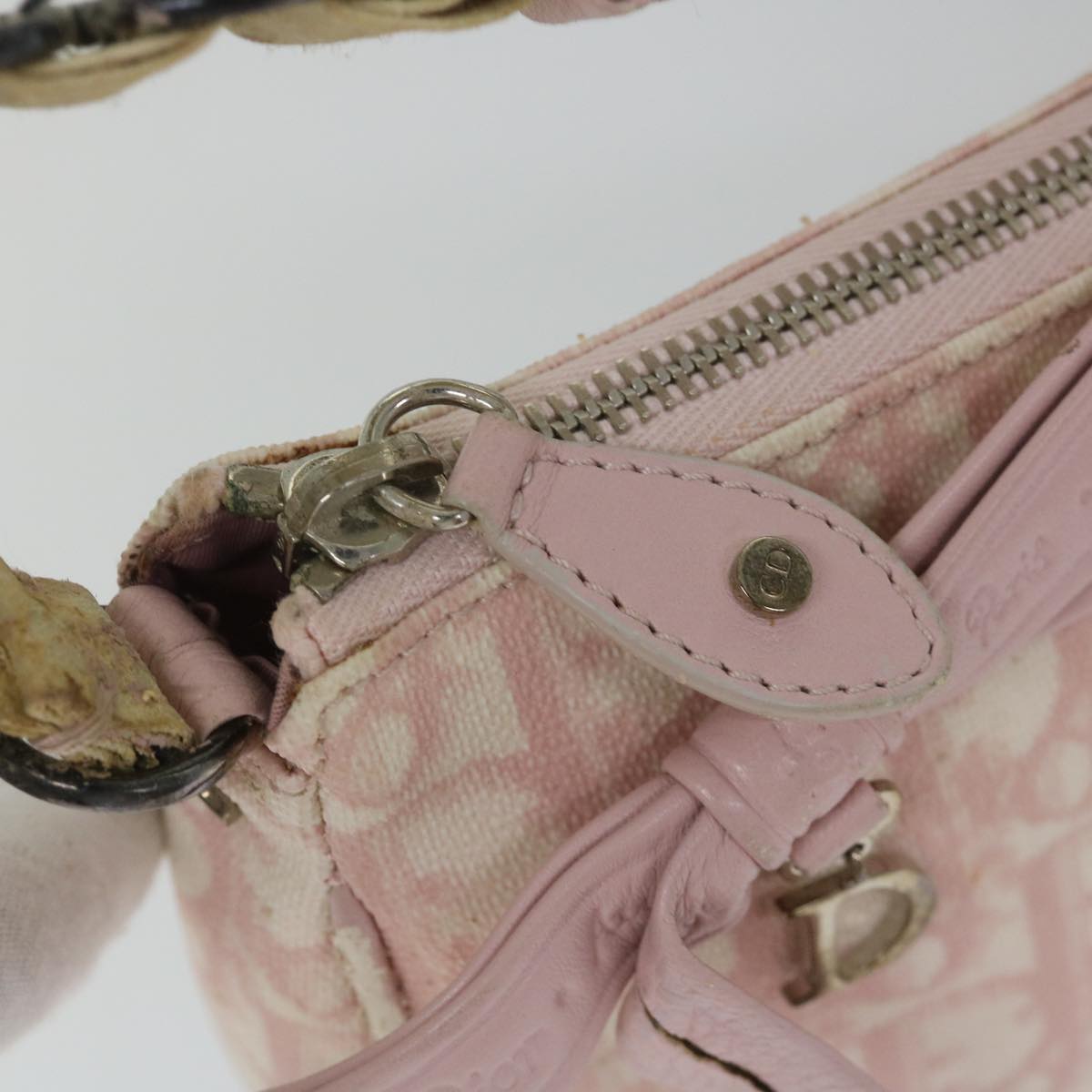 Christian Dior Trotter Canvas Shoulder Bag Pink Auth yk8953