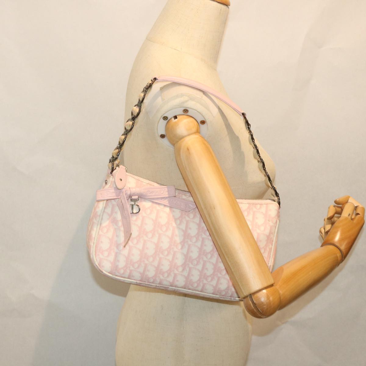 Christian Dior Trotter Canvas Shoulder Bag Pink Auth yk8953