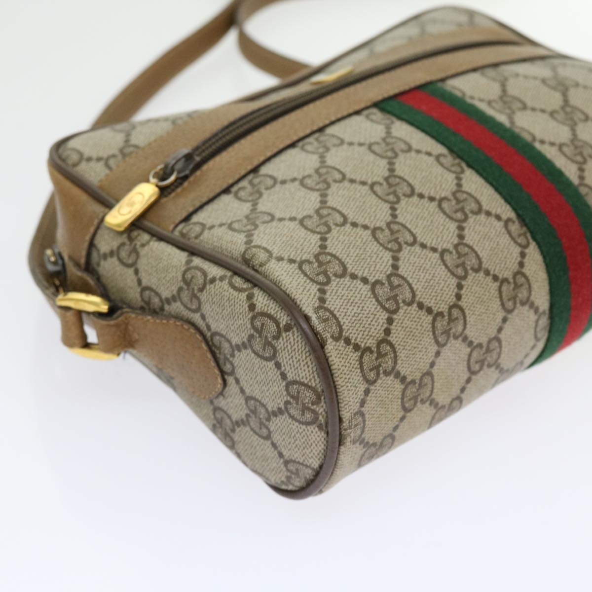 GUCCI GG Supreme Web Sherry Line Shoulder Bag Beige Green 98 02 004 Auth yk9045