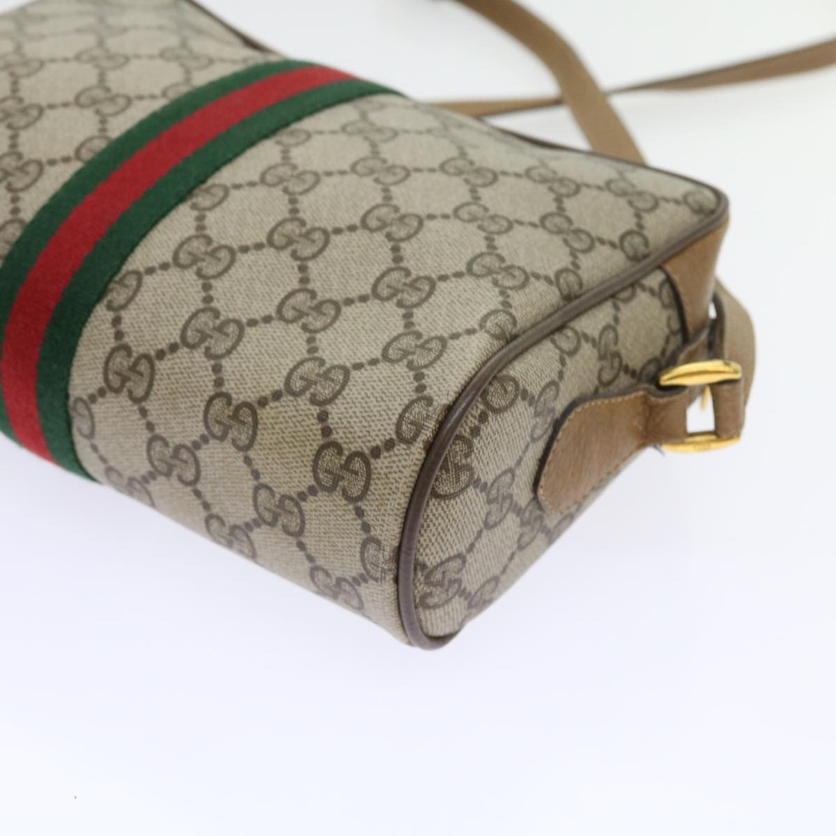 GUCCI GG Supreme Web Sherry Line Shoulder Bag Beige Green 98 02 004 Auth yk9045