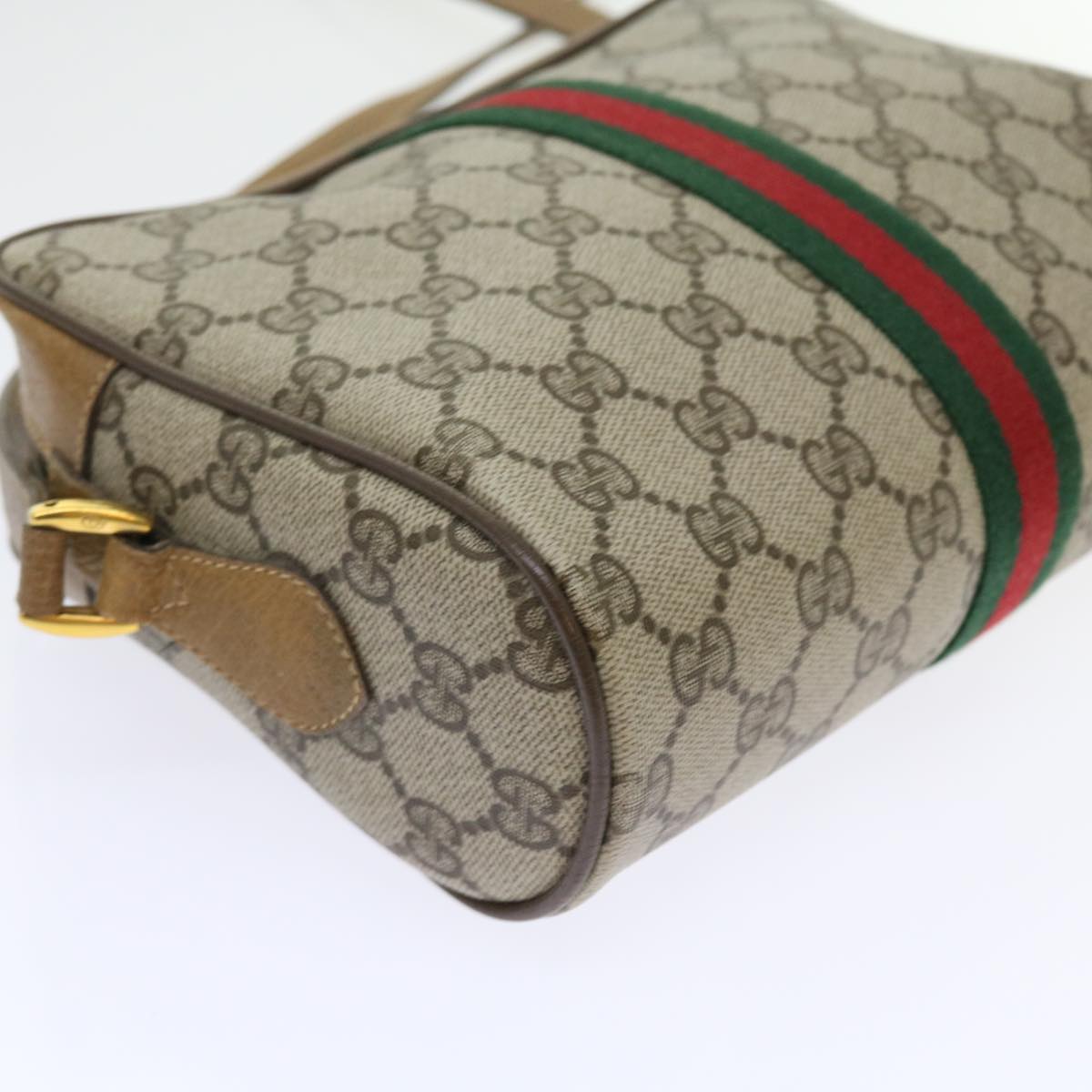 GUCCI GG Supreme Web Sherry Line Shoulder Bag Beige Green 98 02 004 Auth yk9045