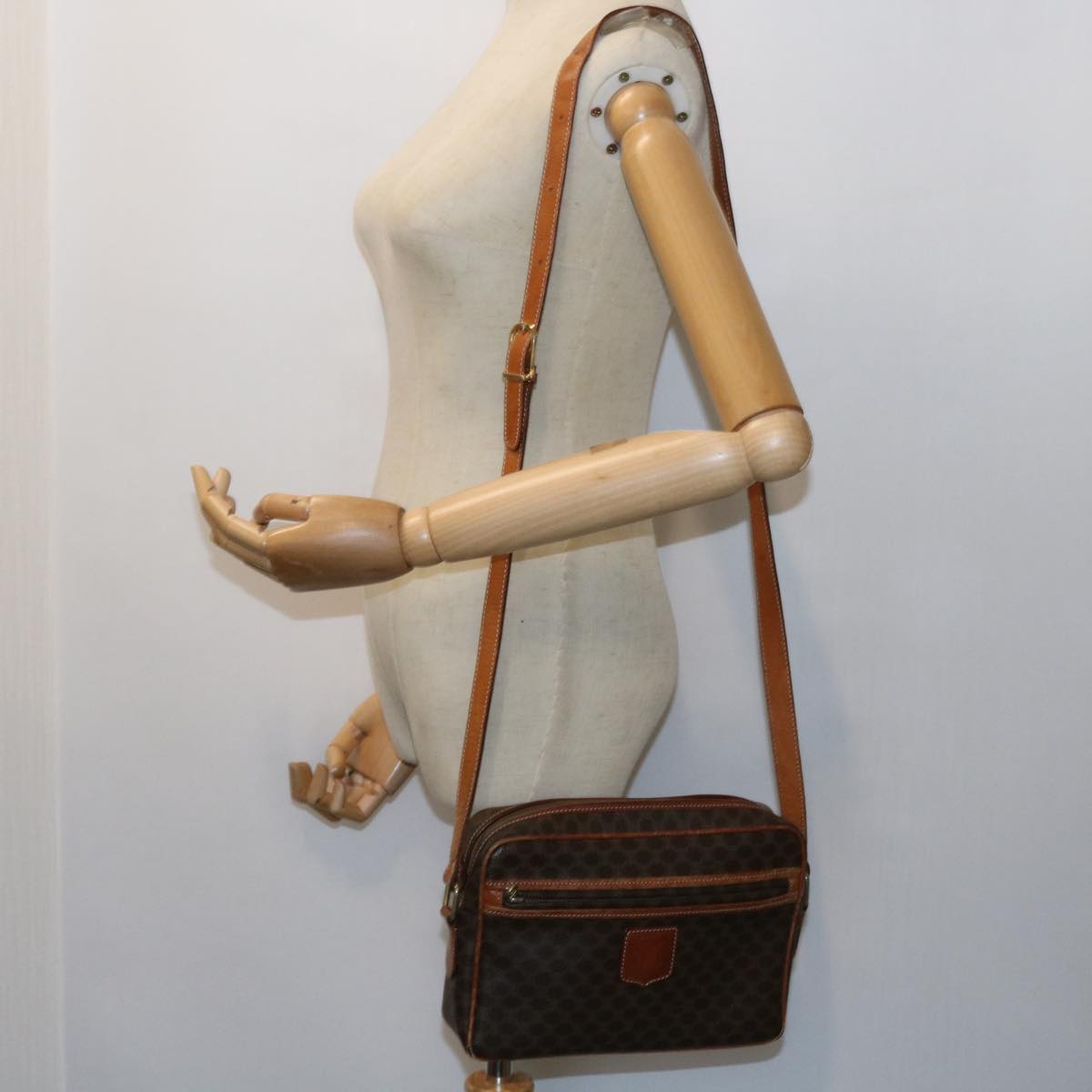 CELINE Macadam Canvas Shoulder Bag PVC Leather Brown Auth yk9063