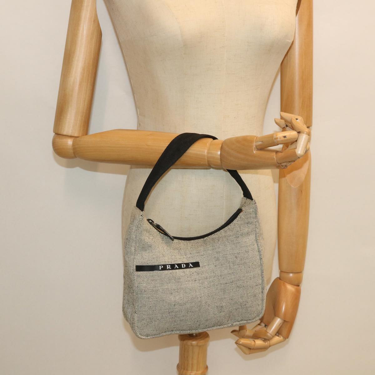 PRADA Hand Bag Canvas Gray Auth yk9122