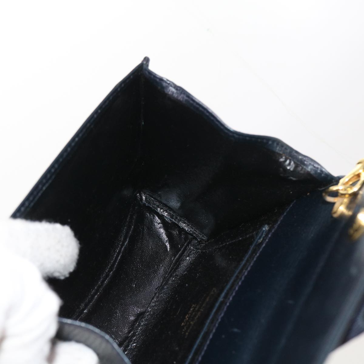 Salvatore Ferragamo Chain Shoulder Bag Leather Navy Auth yk9123