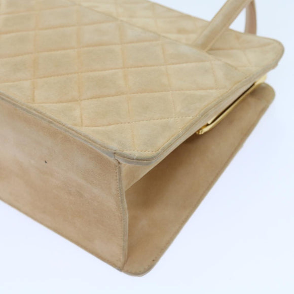 CHANEL Gamaguchi Hand Bag Suede Beige CC Auth yk9125