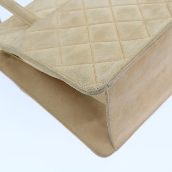 CHANEL Gamaguchi Hand Bag Suede Beige CC Auth yk9125