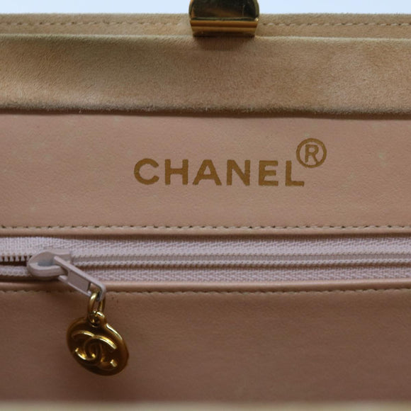 CHANEL Gamaguchi Hand Bag Suede Beige CC Auth yk9125