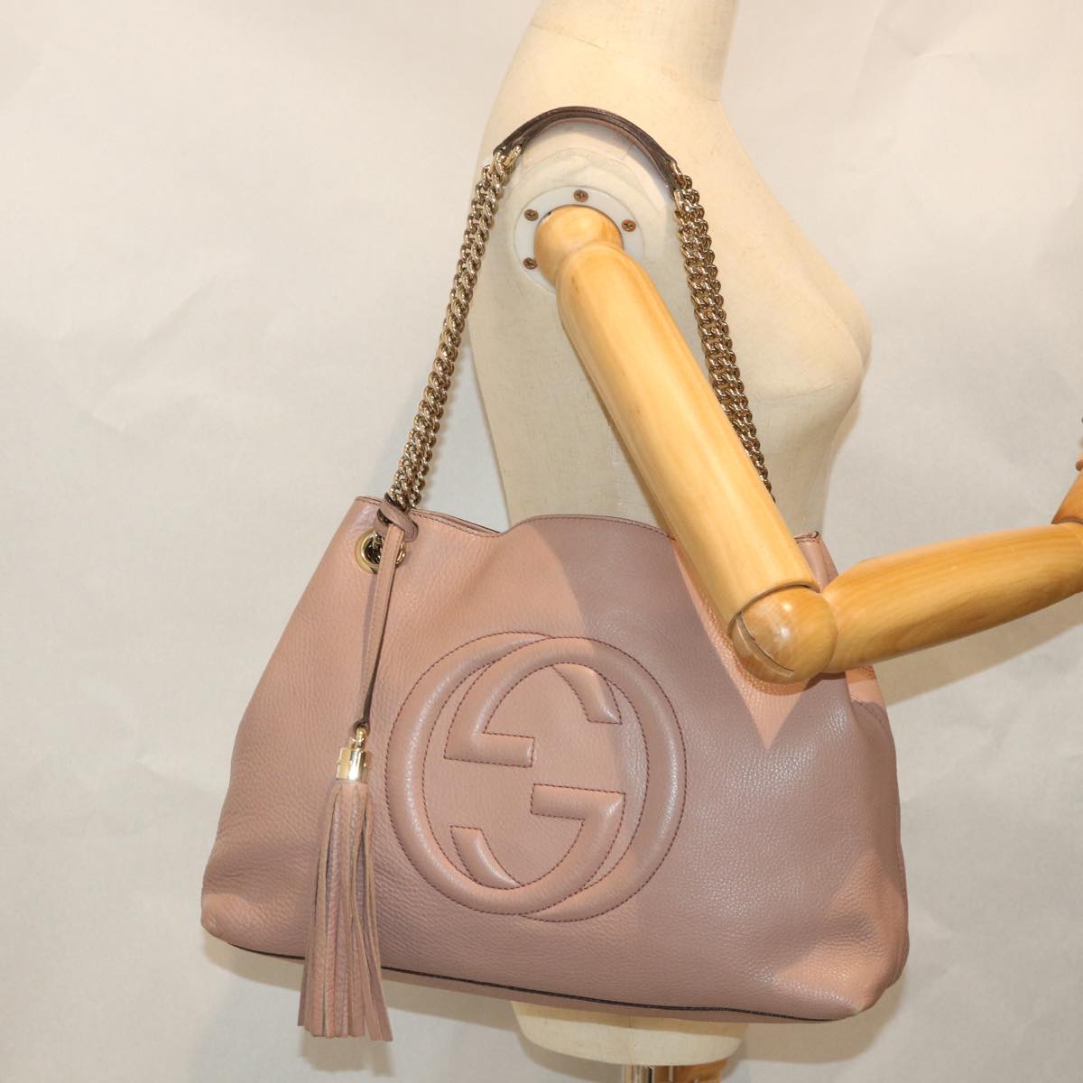 GUCCI Soho Chain Shoulder Bag Leather Pink 308982 Auth yk9135