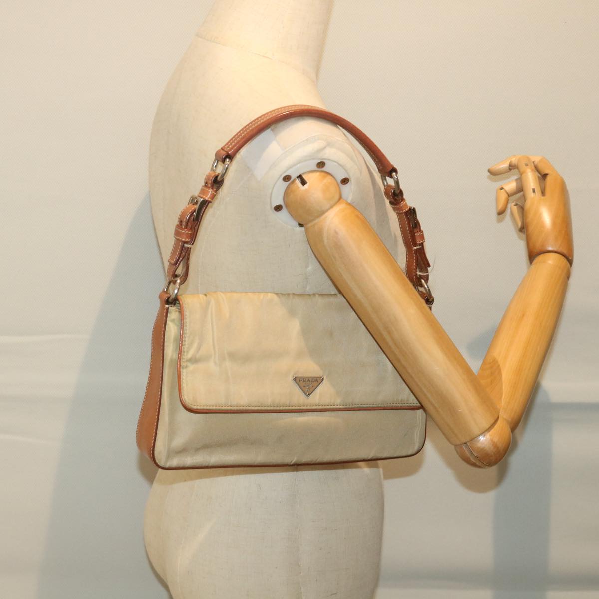 PRADA Shoulder Bag Nylon Beige Auth yk9211