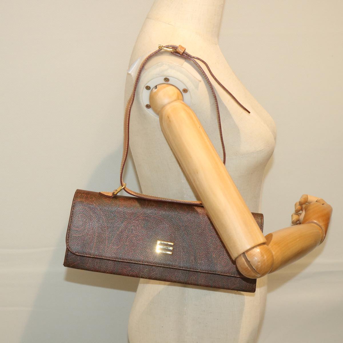 ETRO Paisley Shoulder Bag PVC Leather Brown Auth yk9230