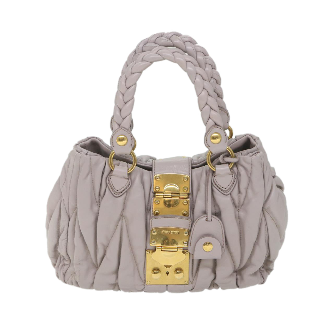 Miu Miu Materasse Hand Bag Leather 2way Gray Auth yk9236