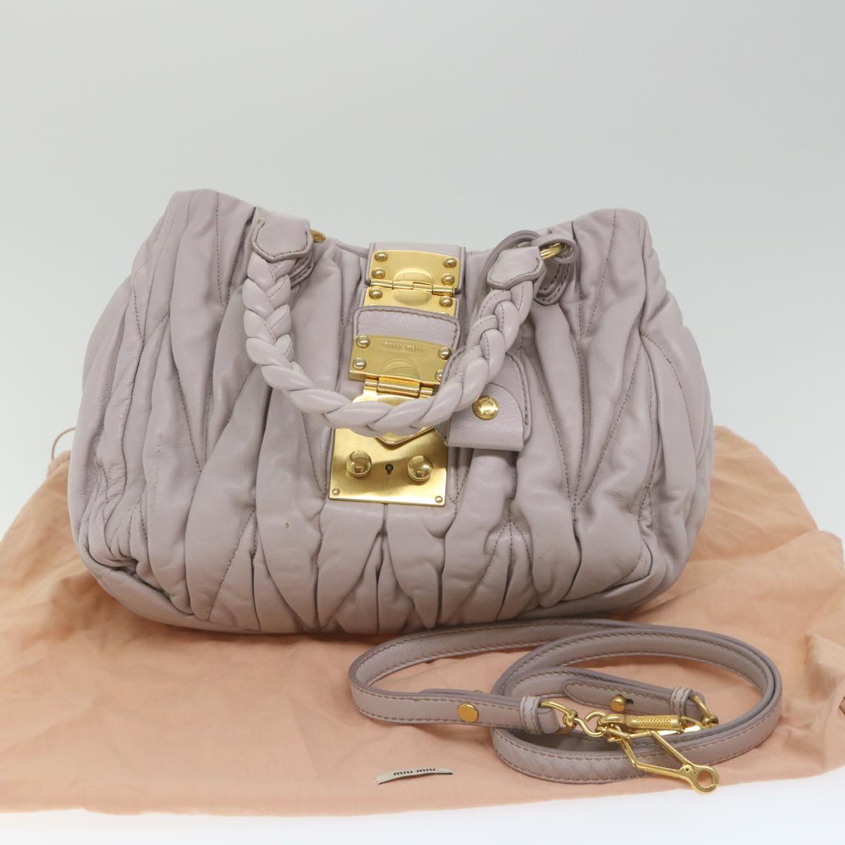 Miu Miu Materasse Hand Bag Leather 2way Gray Auth yk9236