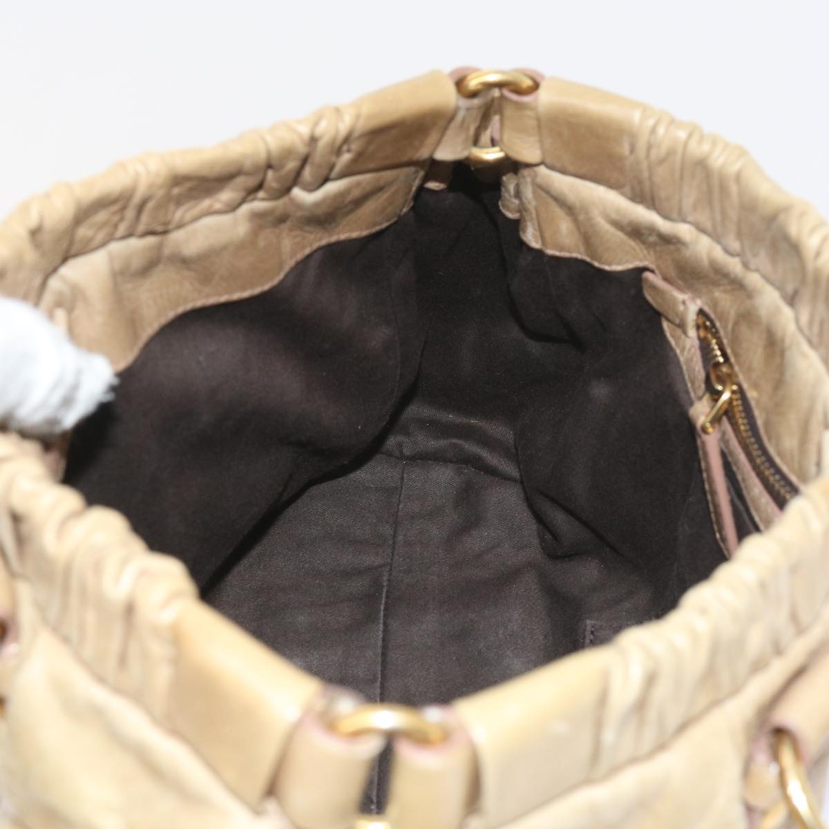 Miu Miu Hand Bag Leather Beige Auth yk9265
