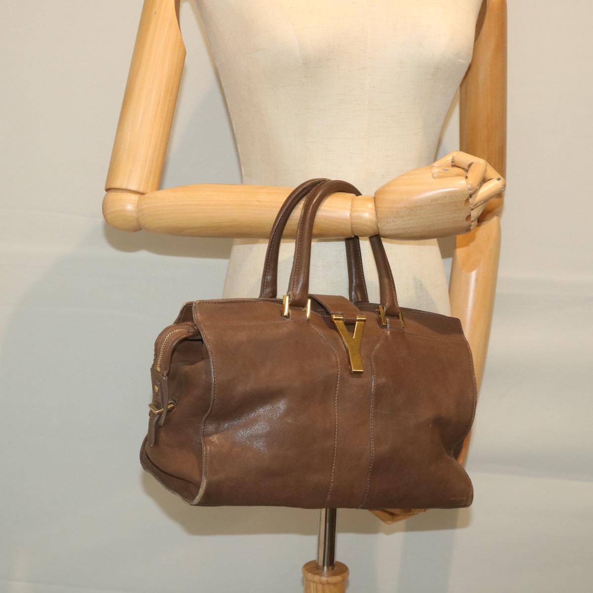 SAINT LAURENT Cavass Chic Mini Hand Bag Leather Brown 311222 Auth yk9287