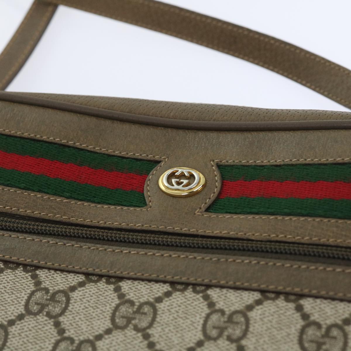 GUCCI GG Supreme Web Sherry Line Shoulder Bag Beige Red 56 02 087 Auth yk9330