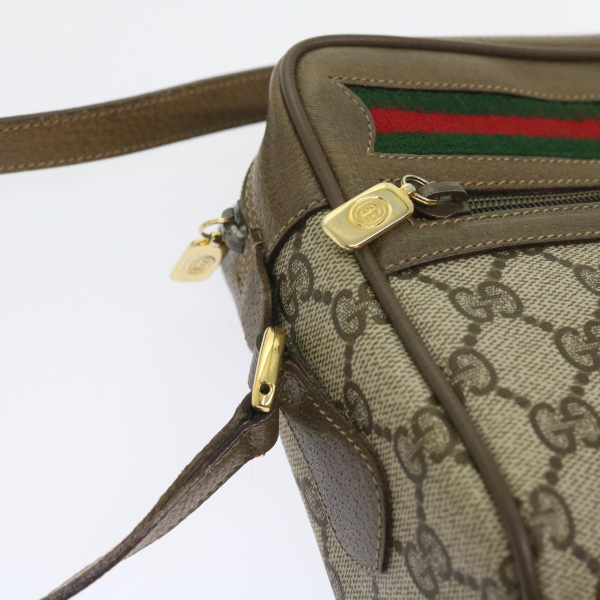 GUCCI GG Supreme Web Sherry Line Shoulder Bag Beige Red 56 02 087 Auth yk9330