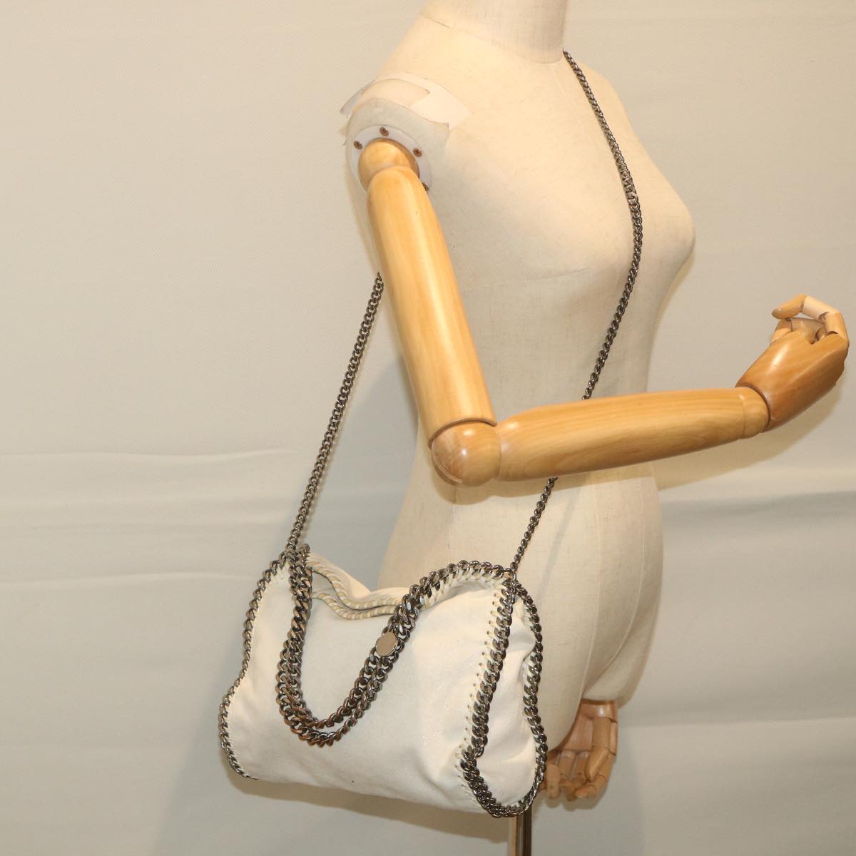 Stella MacCartney Falabella Shaggy deer Tote Bag Suede 2way White Auth yk9391