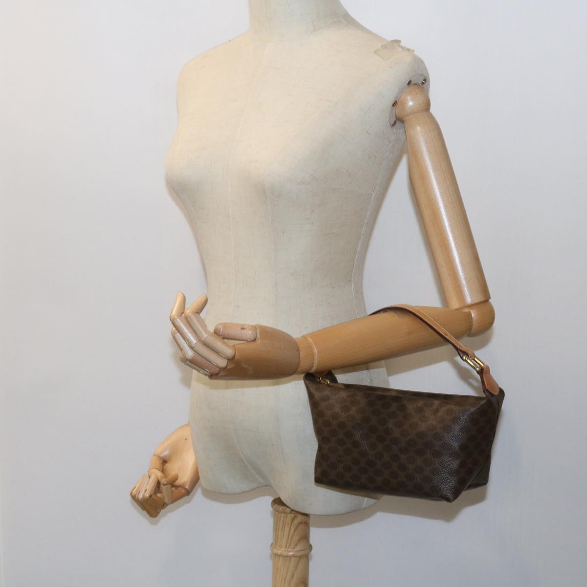CELINE Macadam Canvas Hand Bag PVC Leather Brown Auth yk9399