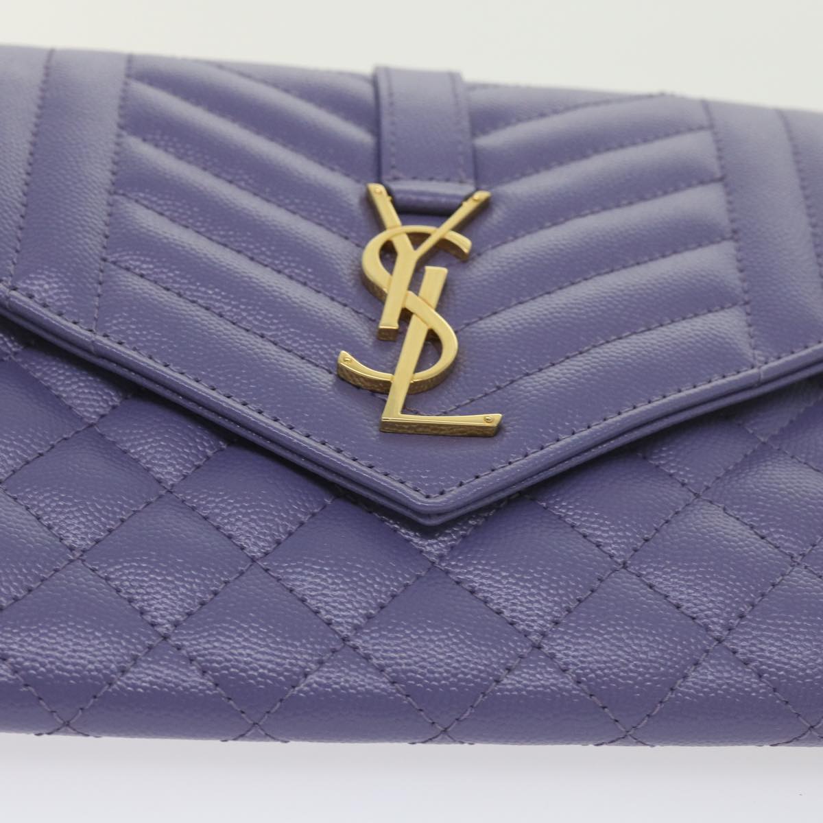 SAINT LAURENT V Stitch Clutch Bag Leather Purple Auth yk9445A