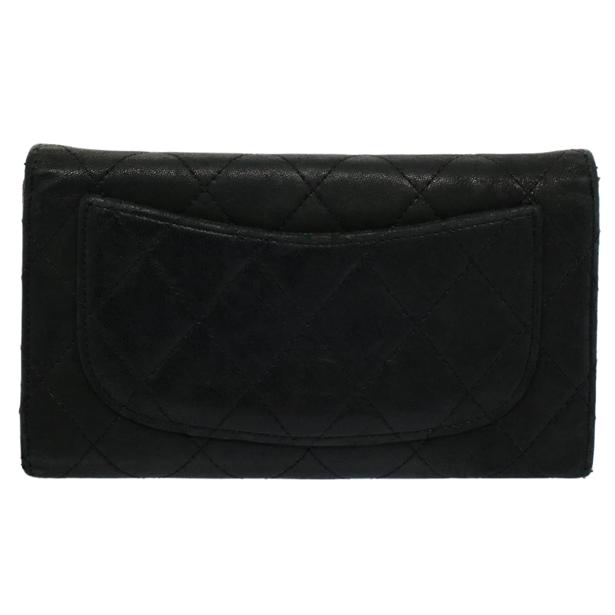 CHANEL Matelasse Long Wallet Lamb Skin Black CC Auth yk9490 - 0