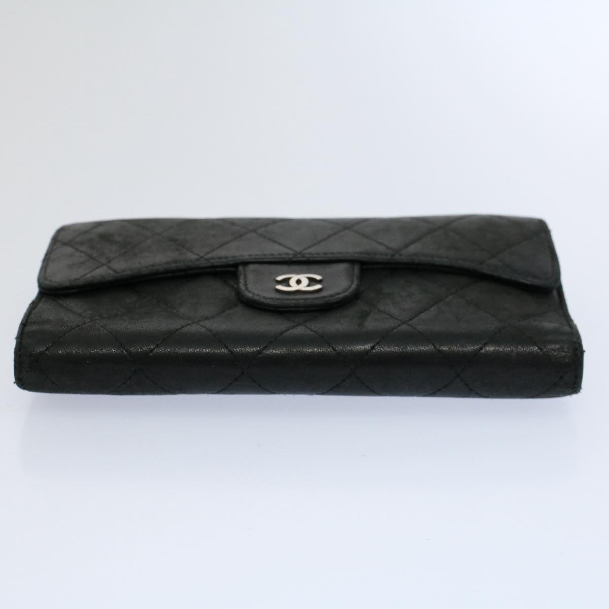 CHANEL Matelasse Long Wallet Lamb Skin Black CC Auth yk9490