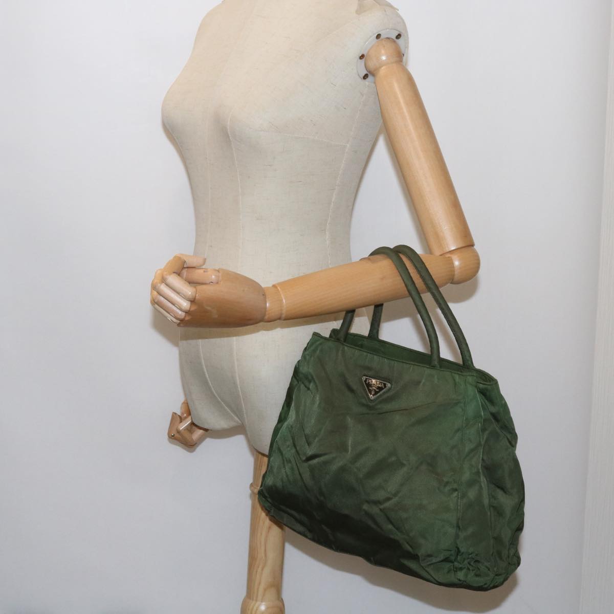 PRADA Hand Bag Nylon Khaki Auth yk9513