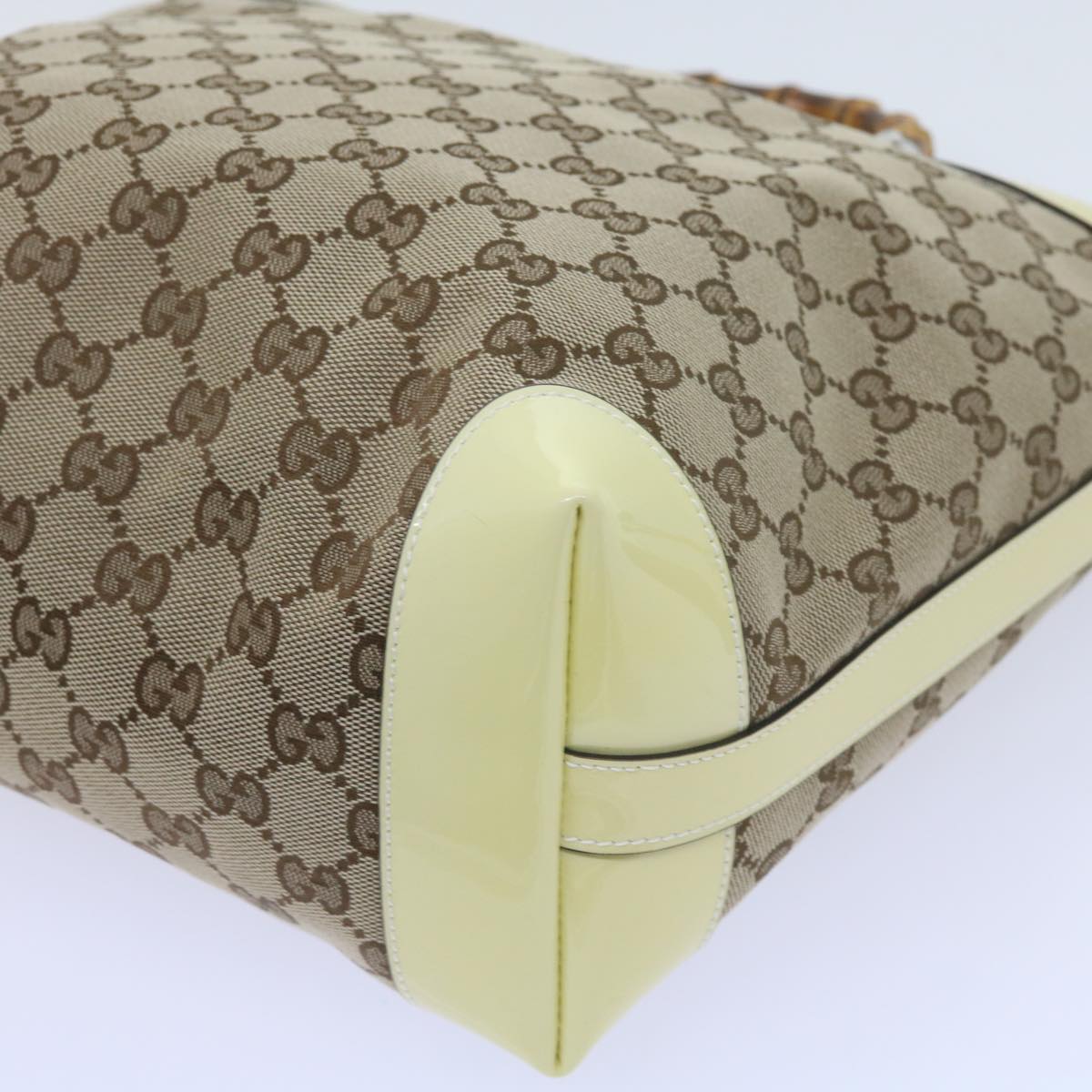 GUCCI GG Canvas Bamboo Hand Bag Beige 311175 Auth yk9538