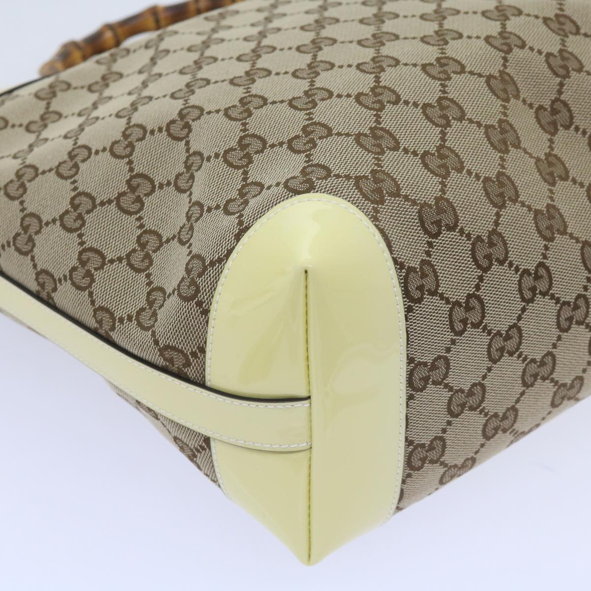 GUCCI GG Canvas Bamboo Hand Bag Beige 311175 Auth yk9538