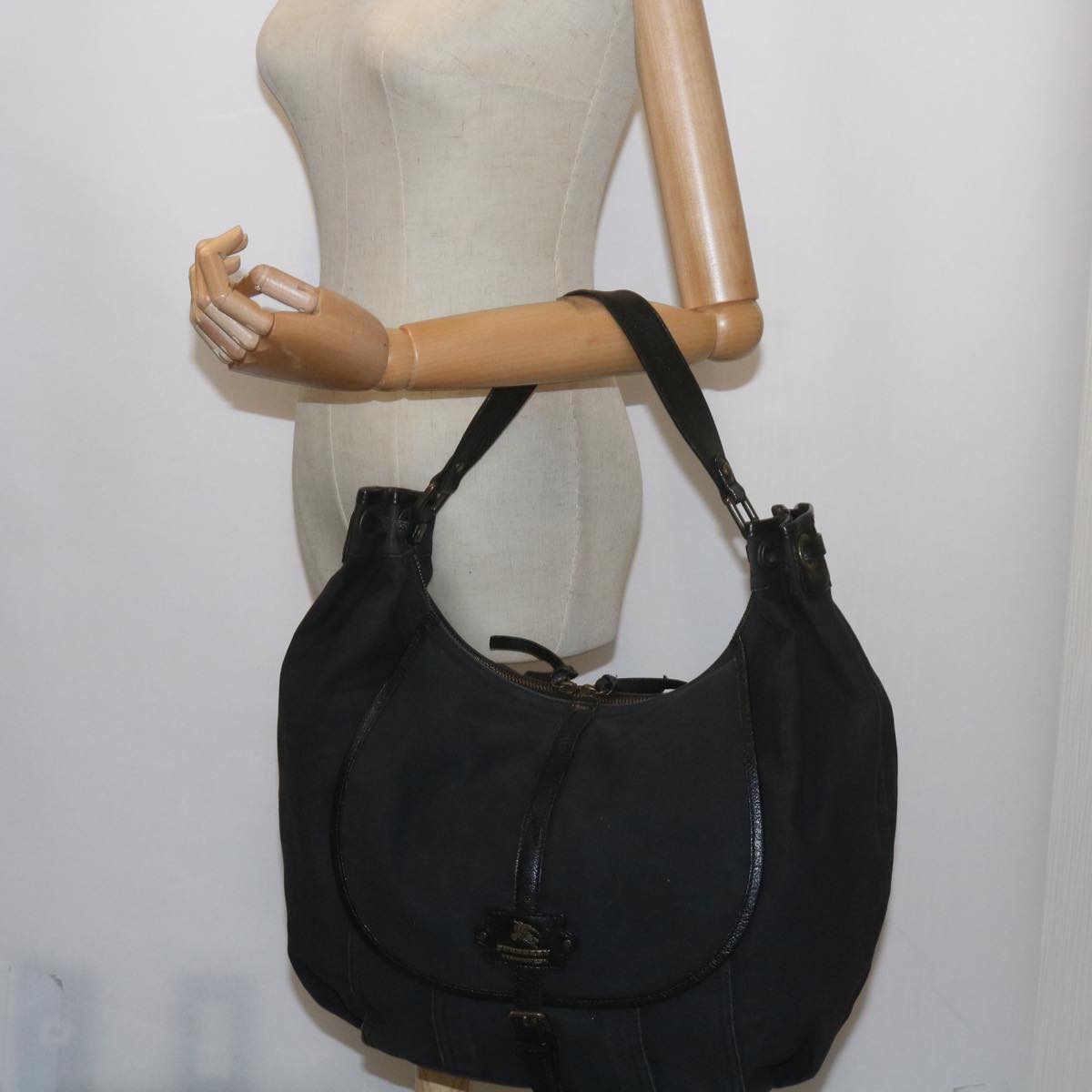 BURBERRY Shoulder Bag Canvas Black Auth yk9583