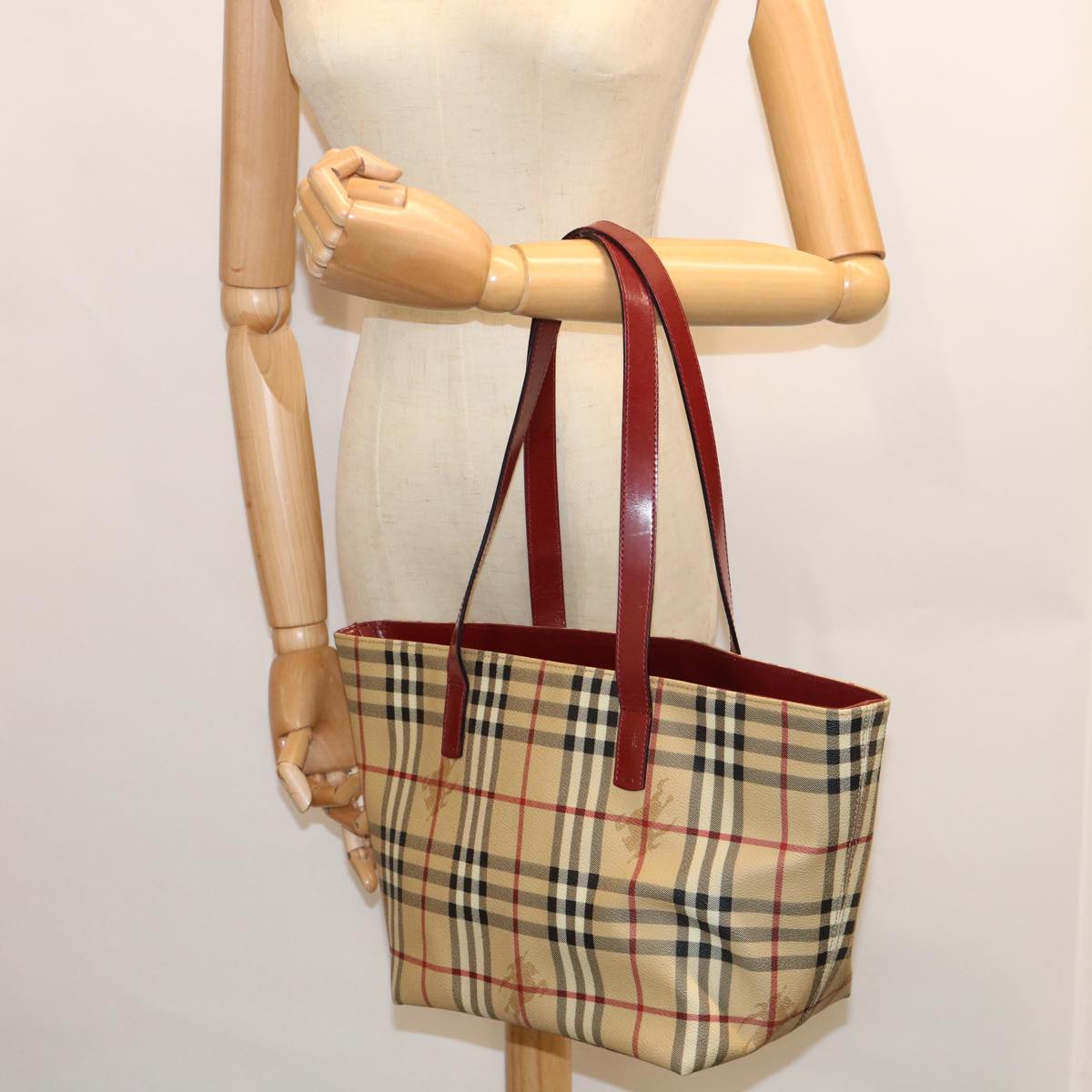 BURBERRY Nova Check Shoulder Bag PVC Leather Beige Auth yk9590