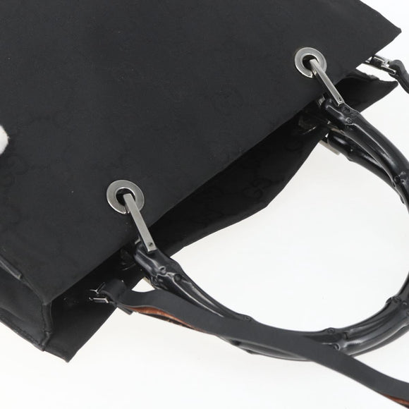 GUCCI GG Canvas Bamboo Hand Bag Black 002 1016 Auth yk9603