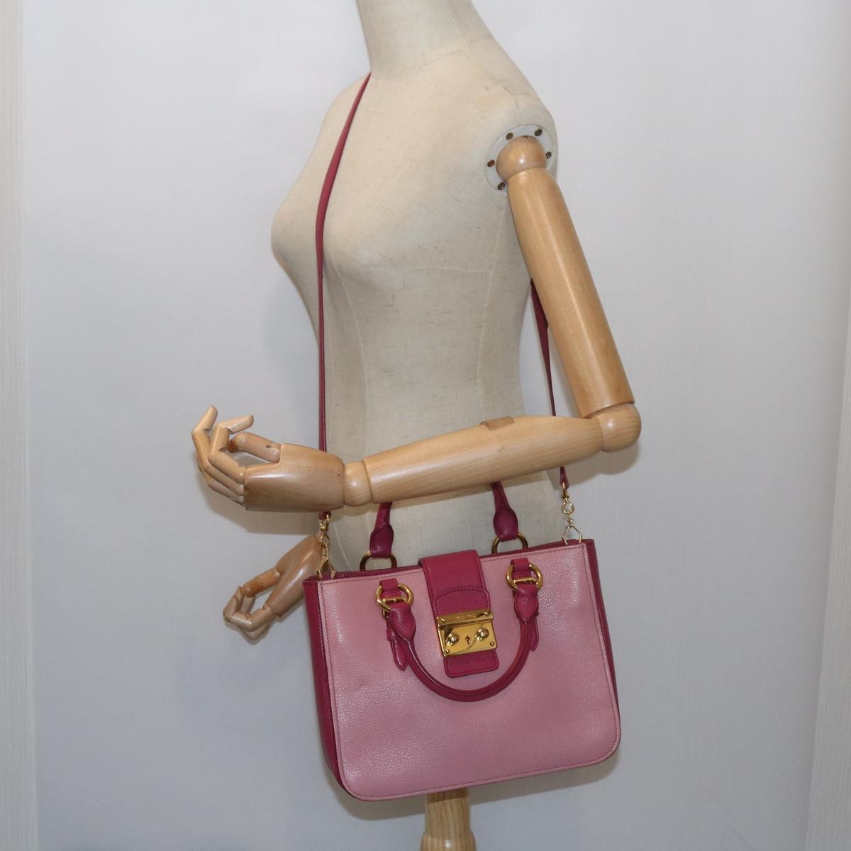 Miu Miu Madras Hand Bag Leather 2way Pink Auth yk9605