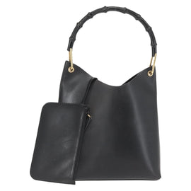 GUCCI Bamboo Shoulder Bag Leather Black 001 2058 Auth yk9616