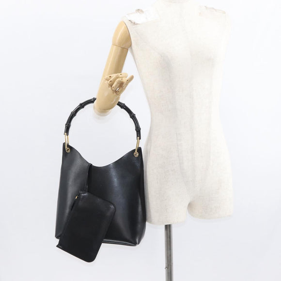 GUCCI Bamboo Shoulder Bag Leather Black 001 2058 Auth yk9616