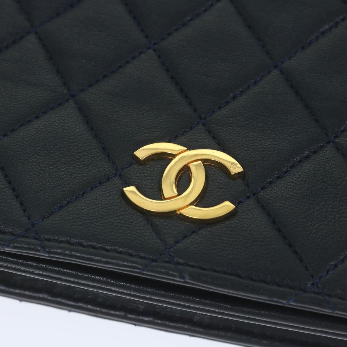 CHANEL Matelasse Chain Shoulder Bag Lamb Skin Navy CC Auth yk9632