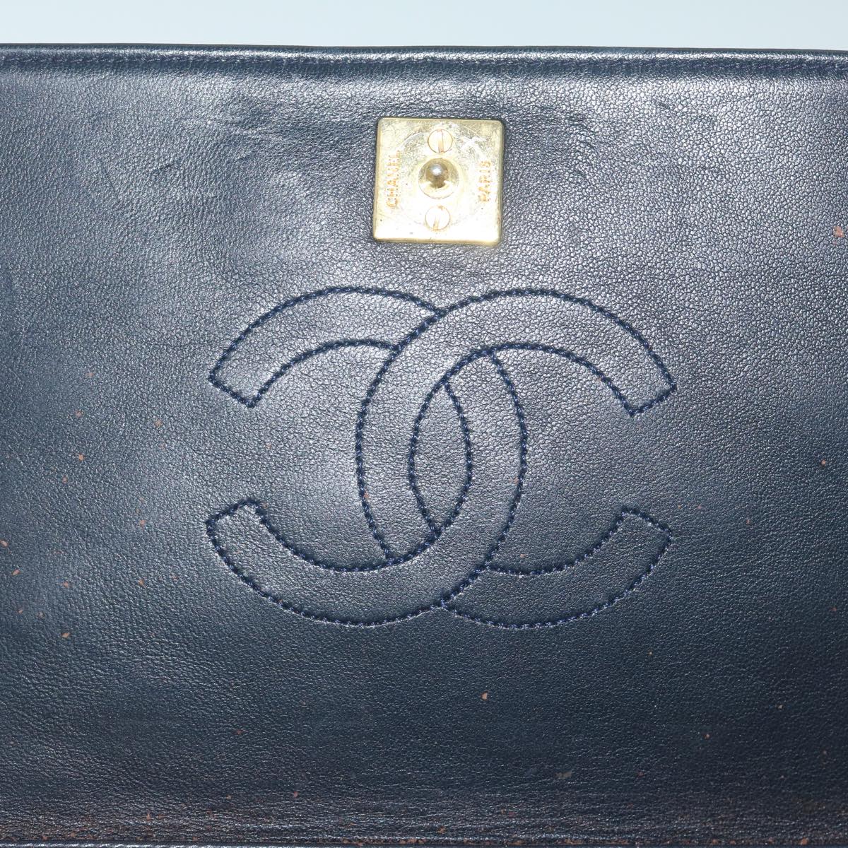 CHANEL Matelasse Chain Shoulder Bag Lamb Skin Navy CC Auth yk9632