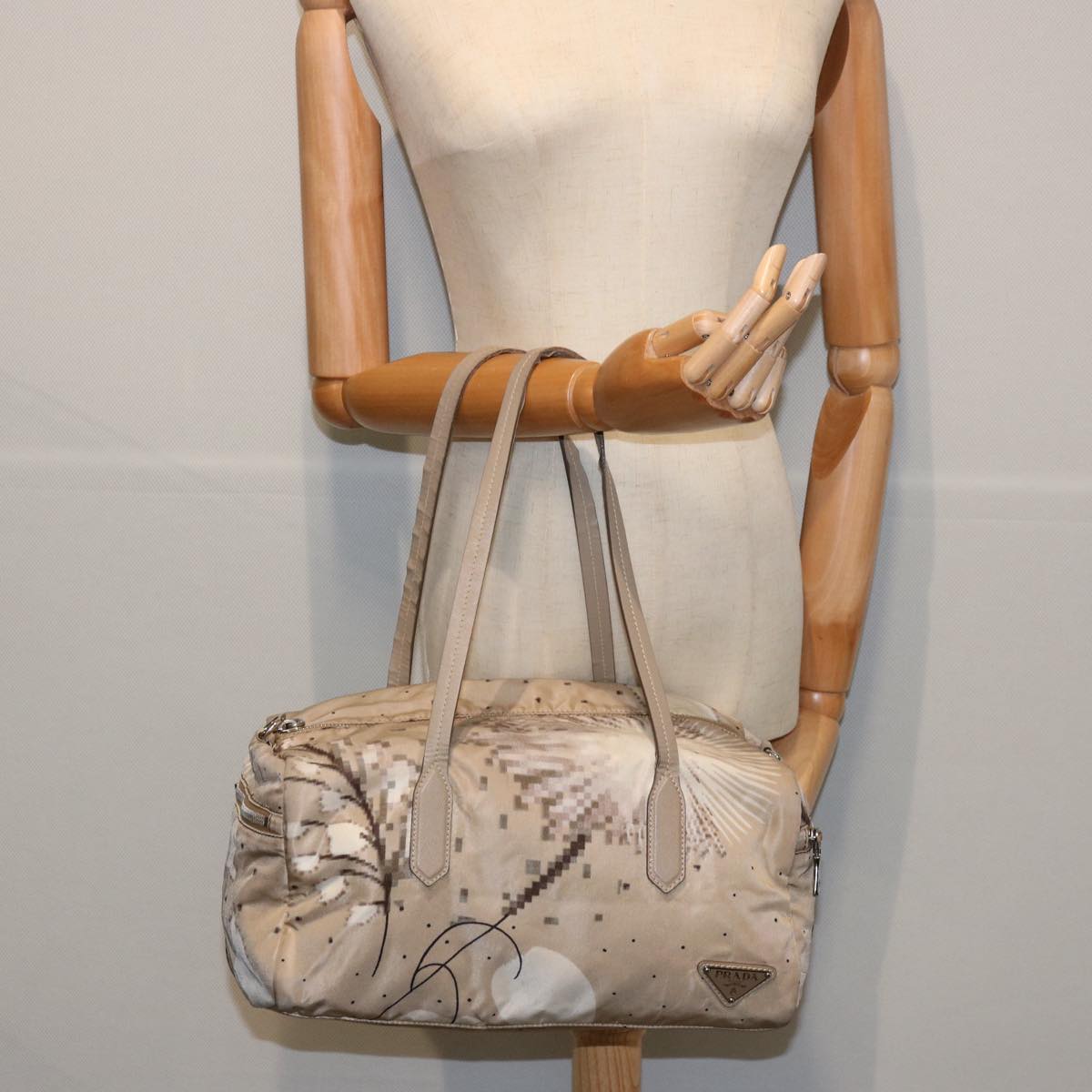 PRADA Shoulder Bag Nylon Beige Auth yk9709