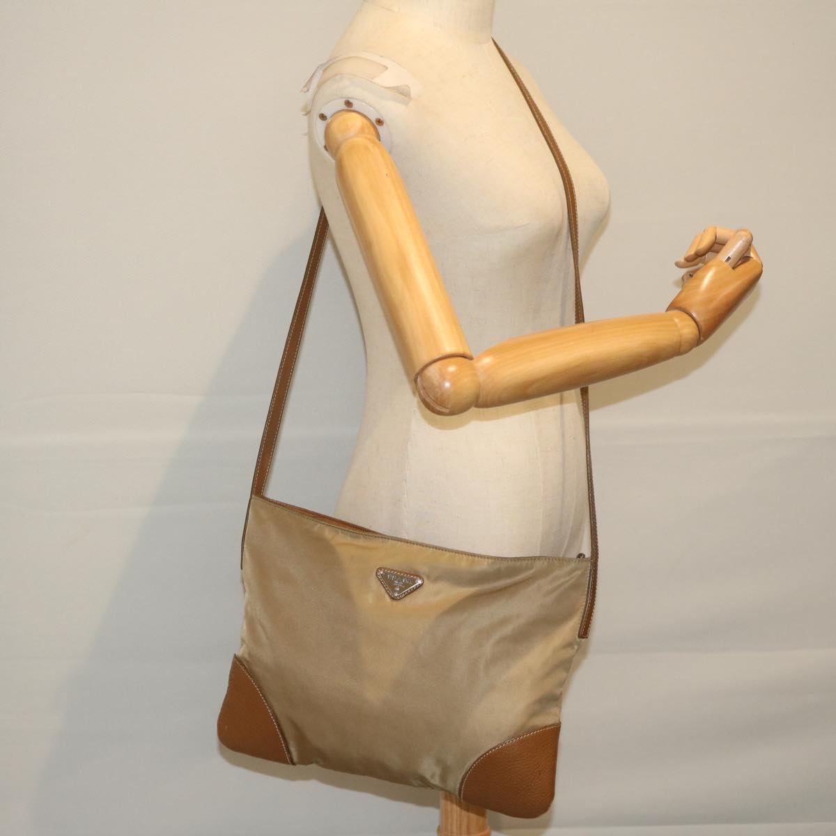 PRADA Shoulder Bag Nylon Beige Auth yk9734