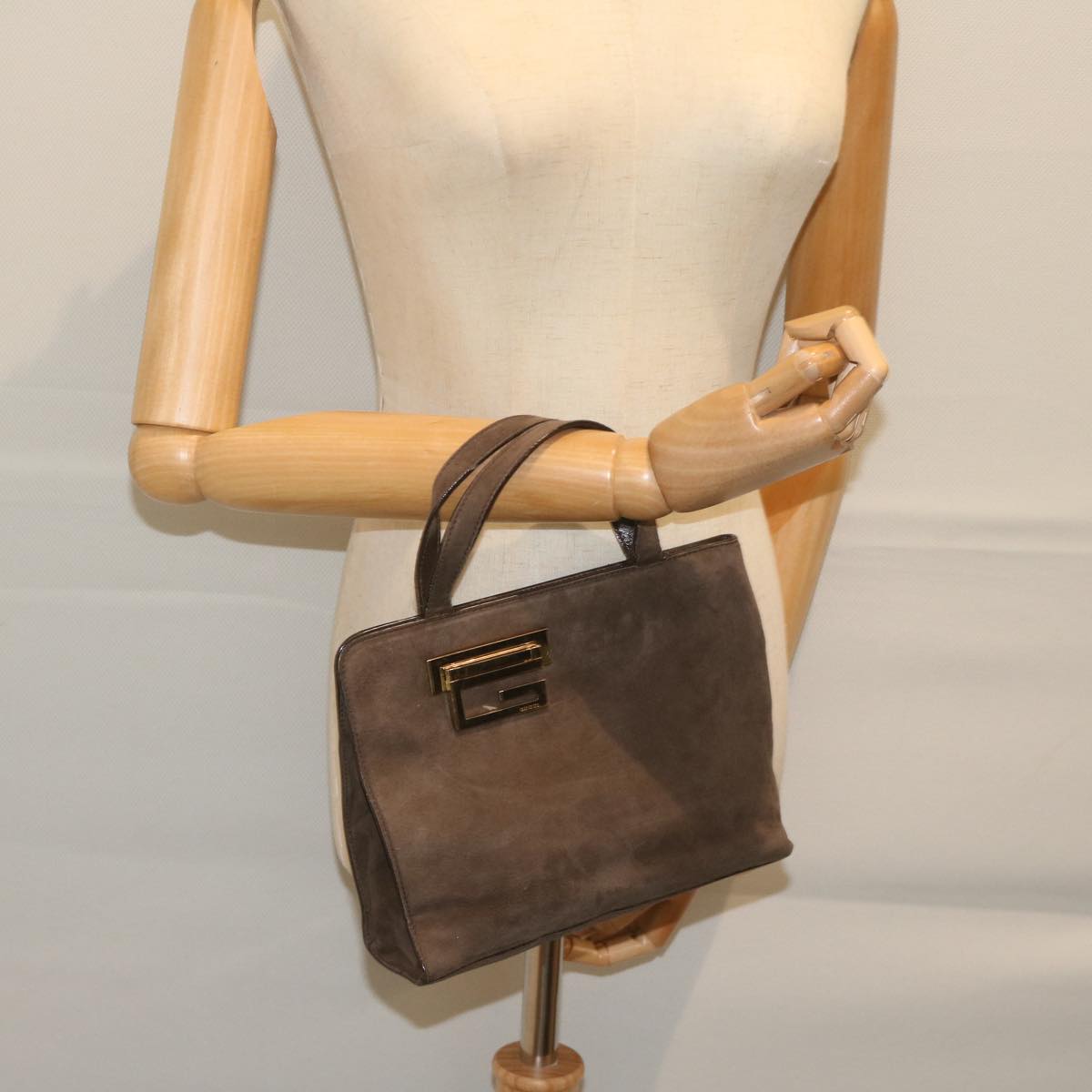 GUCCI Hand Bag Suede Brown Auth yk9744