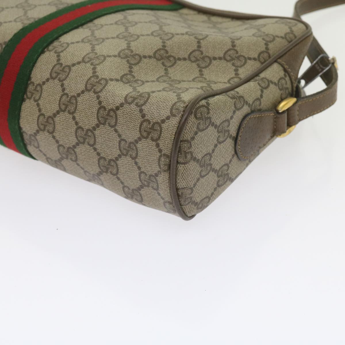 GUCCI GG Canvas Web Sherry Line Shoulder Bag PVC Beige Green Red Auth yk9773