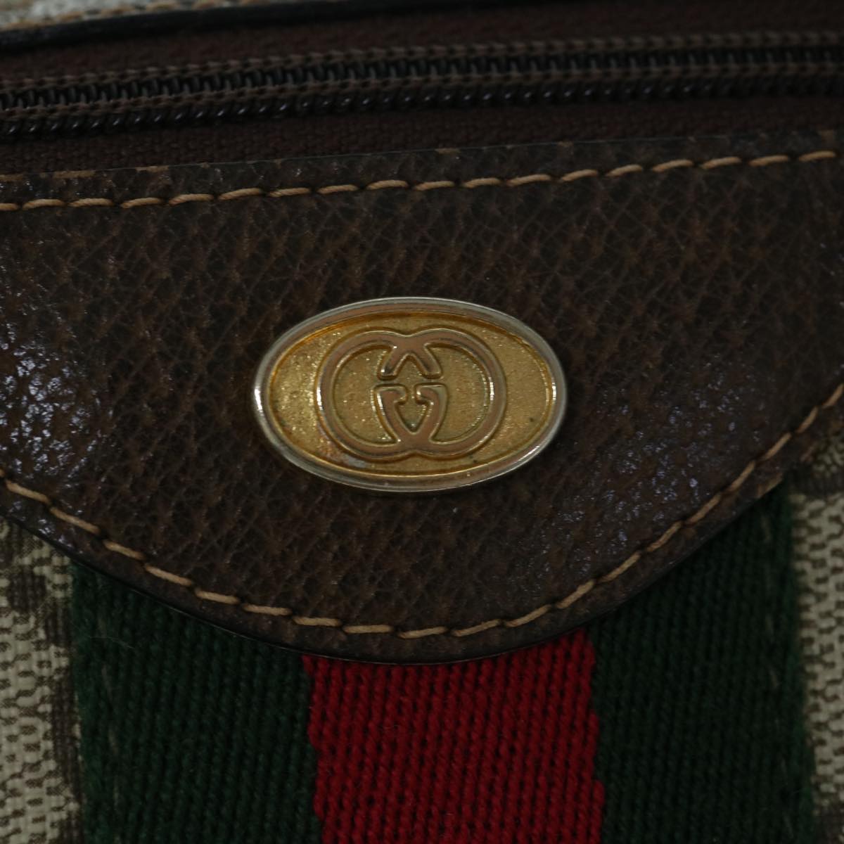 GUCCI GG Canvas Web Sherry Line Boston Bag PVC Beige Green Red Auth yk9774