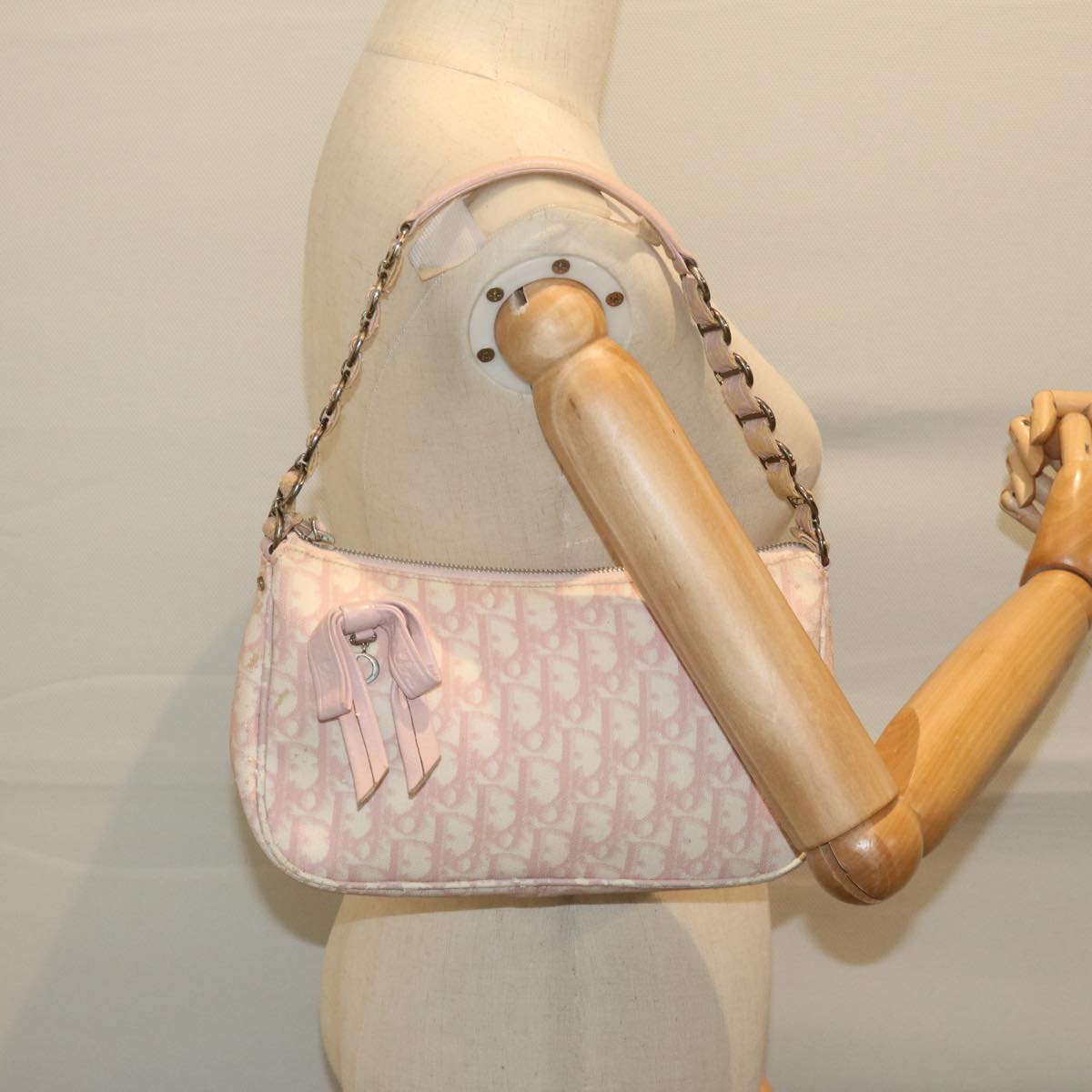 Christian Dior Trotter Canvas Shoulder Bag PVC Pink White Auth yk9844